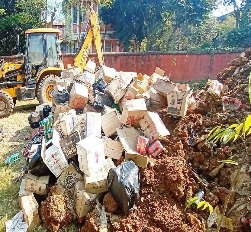 Illicit IMFL impounded by the state Excise put to waste in one of several ‘destruction ceremonies’ conducted by the Directorate of Excise & Prohibition in Dimapur.  (Morung File Photo)